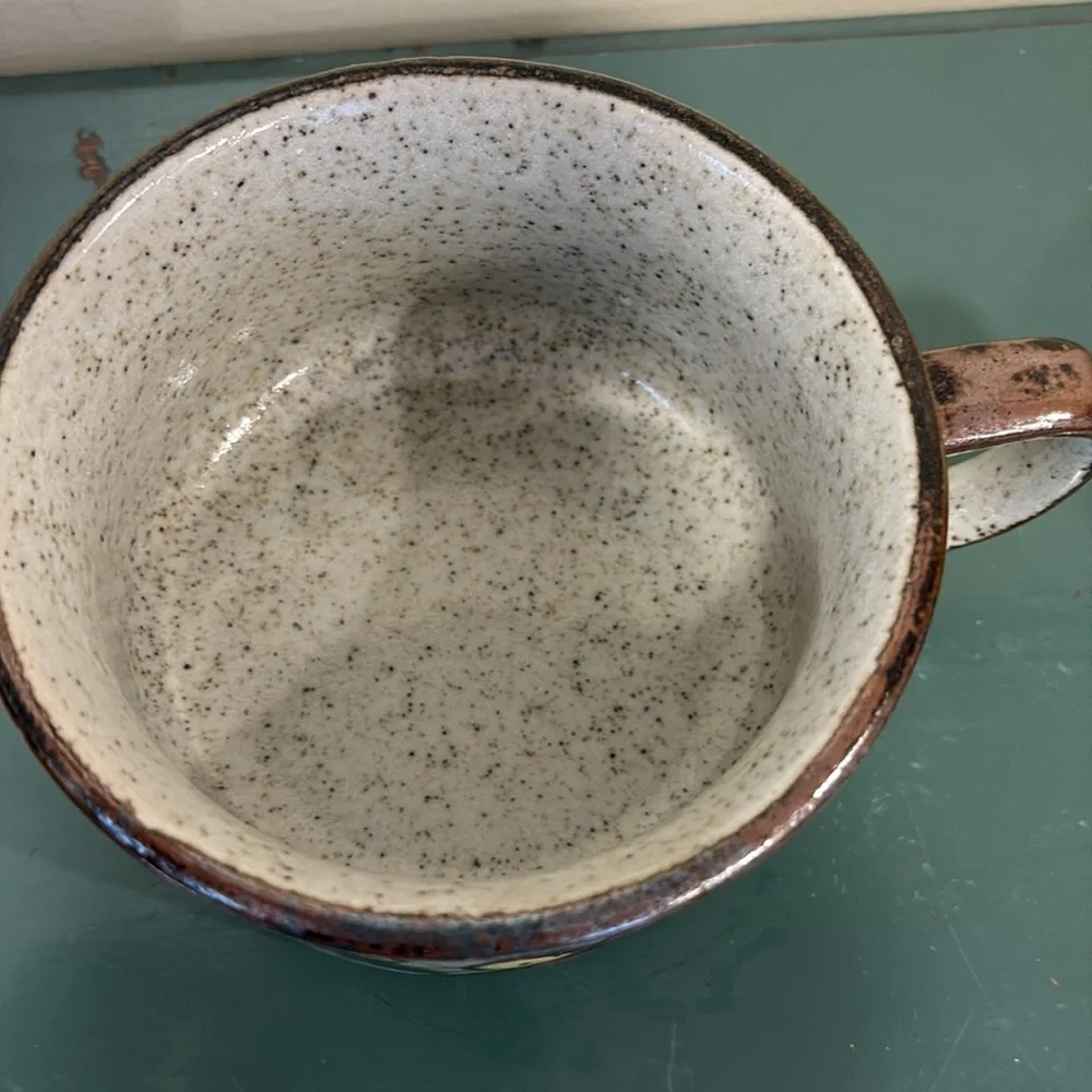 Vintage 1970s Otagiri Speckled Stoneware Floral Soup Mug